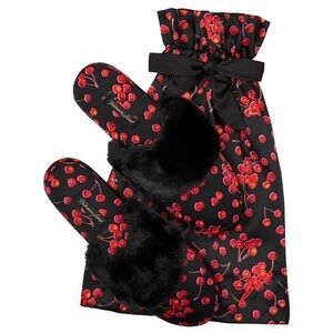 VS Cherry Cherries Satin Slippers + Dust Bag Victoria's Secret NIP NWT Size 7-8